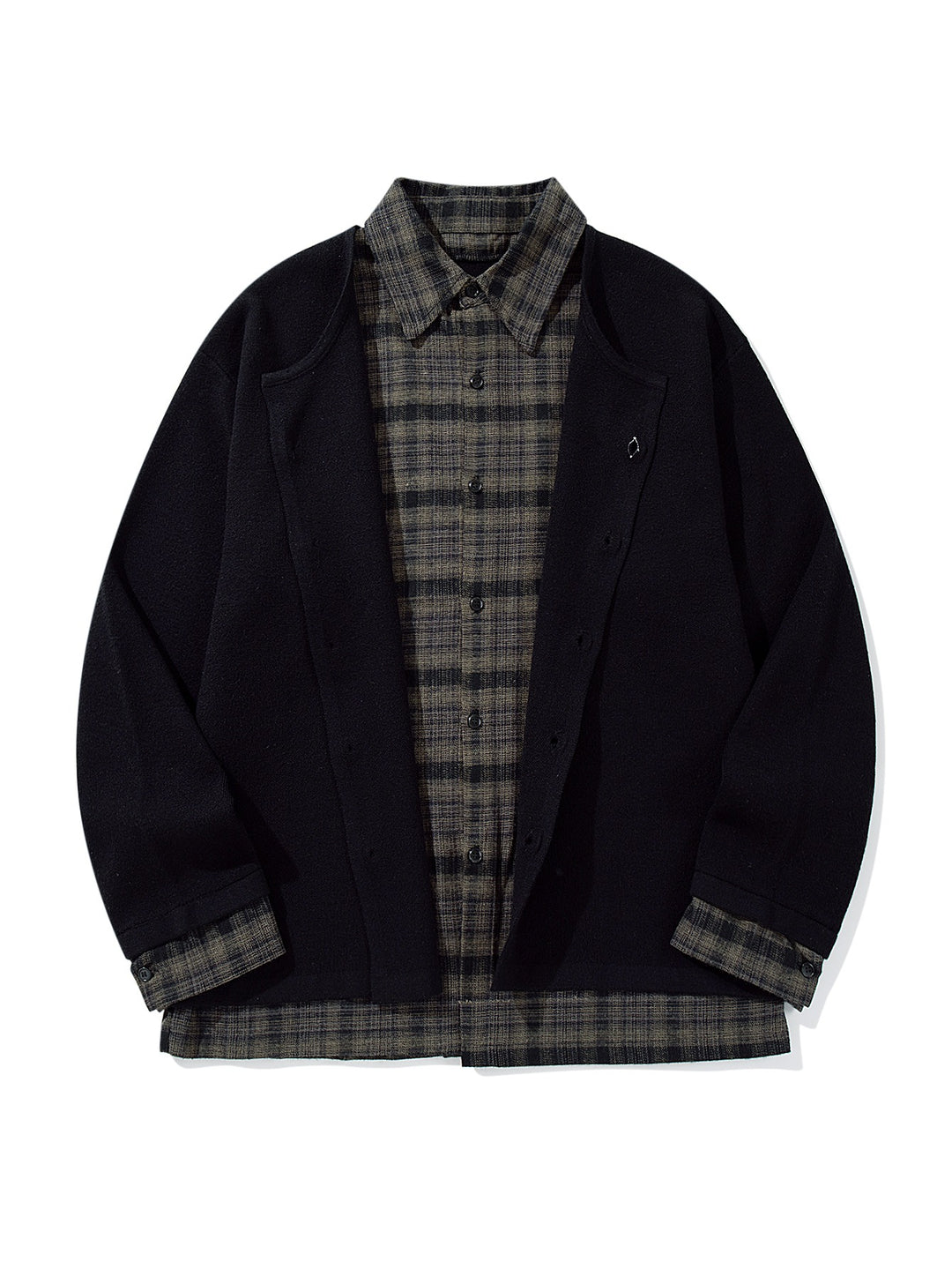 Herren Karierter Flanellhemd-Layer mit offenem Strickcardigan Drune