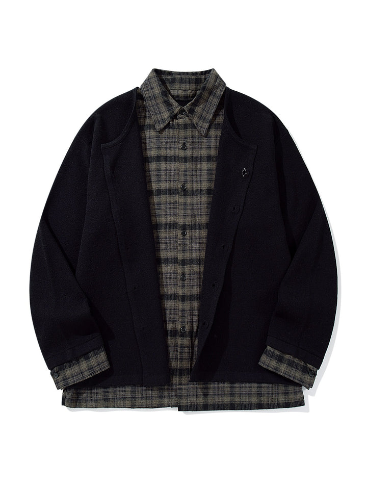 Herren Karierter Flanellhemd-Layer mit offenem Strickcardigan Drune
