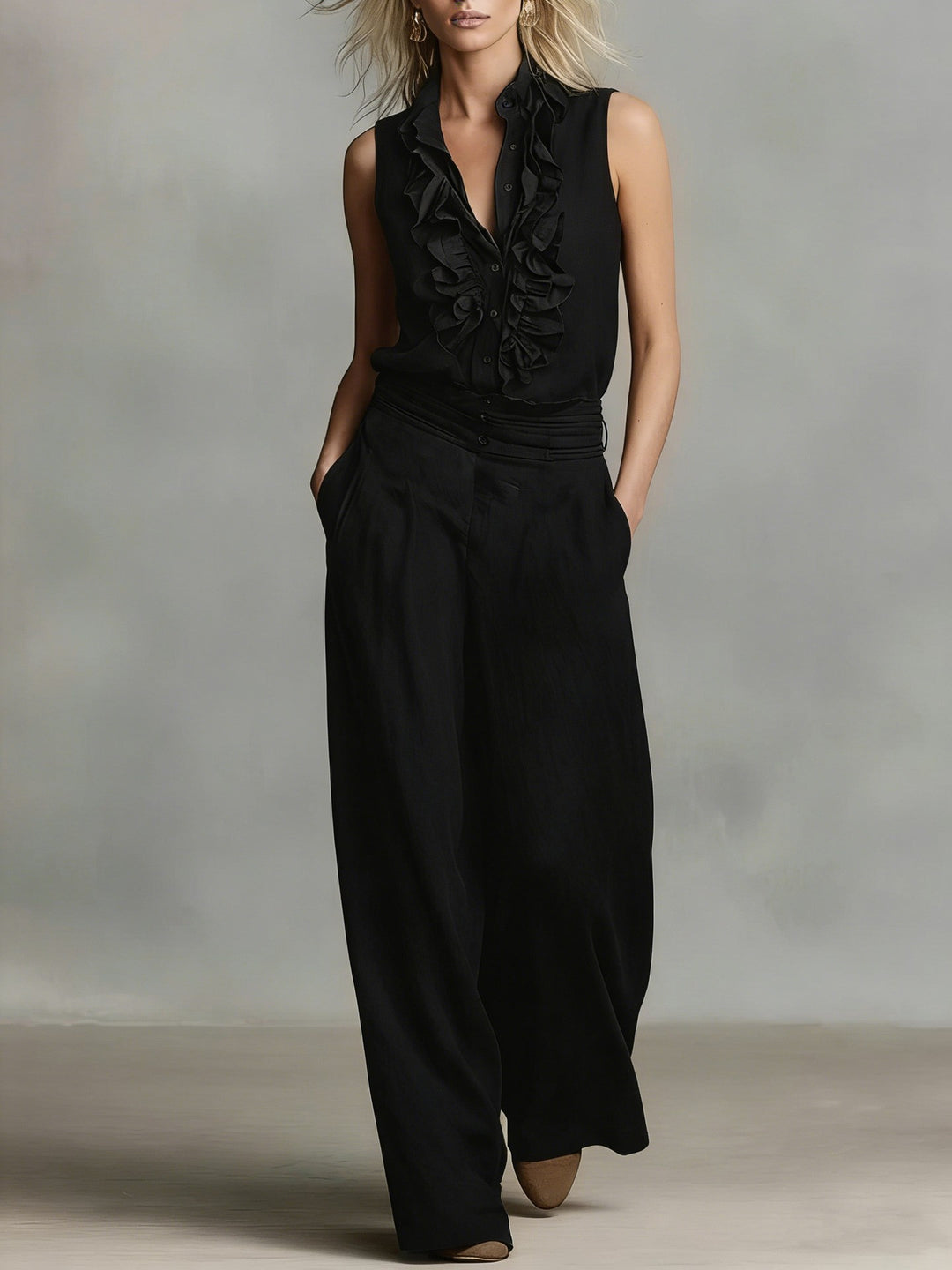 Damen Elegante Bluse mit Rüschendetails und klassischem Kragen Drune