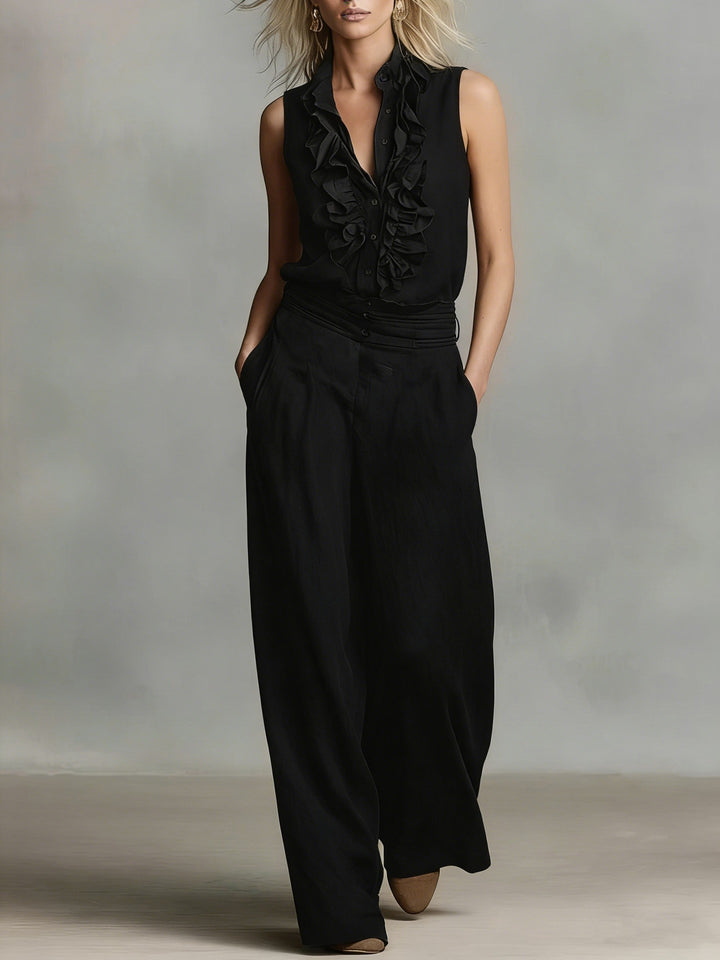 Damen Elegante Bluse mit Rüschendetails und klassischem Kragen Drune