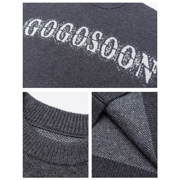Damen Oversized Strickpullover mit Schriftzug Drune