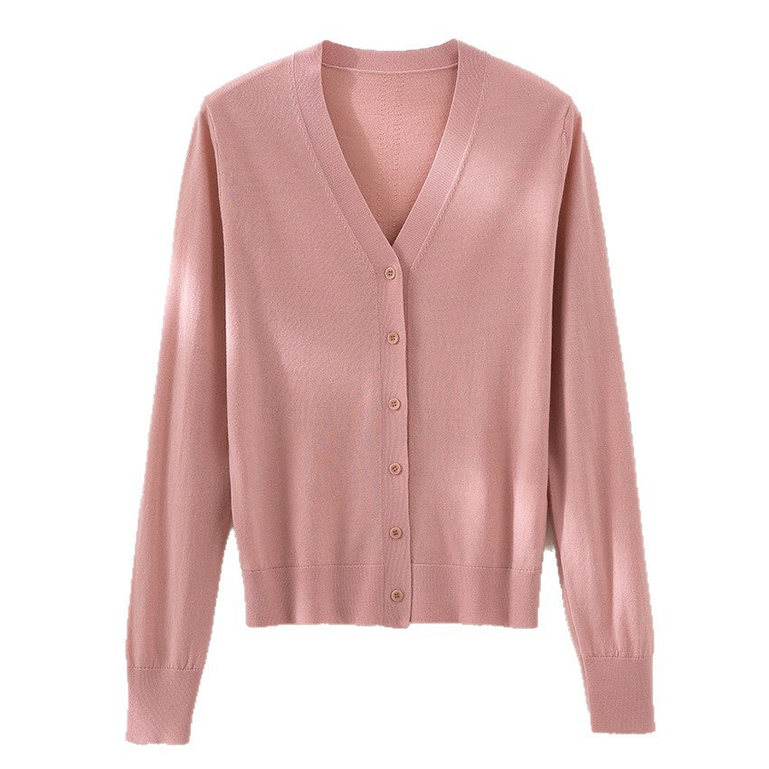 Damen Minimalistischer Merino‑Blend Cardigan mit V‑Ausschnitt und feinen Rippabschlüssen Drune