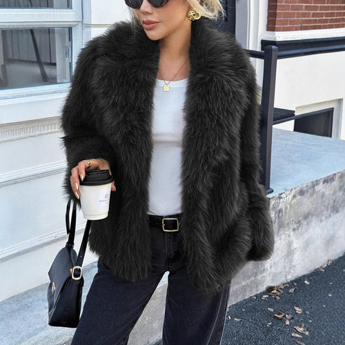 Damen Kurzjacke aus dichtem Hochflor‑Faux‑Fur mit voluminösem Umlegekragen Drune