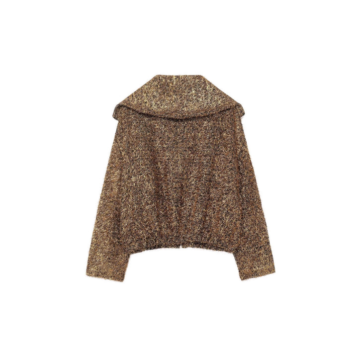 Damen nan cropped Glitzer-Strickjacke mit Reißverschluss und weitem Schalkragen Drune