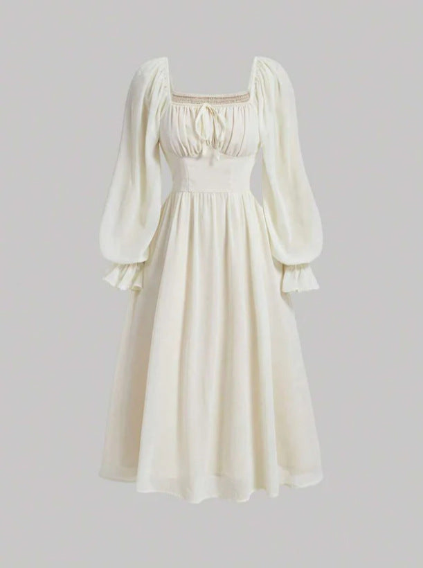 Damen Elegantes Midikleid mit Puffärmeln Drune