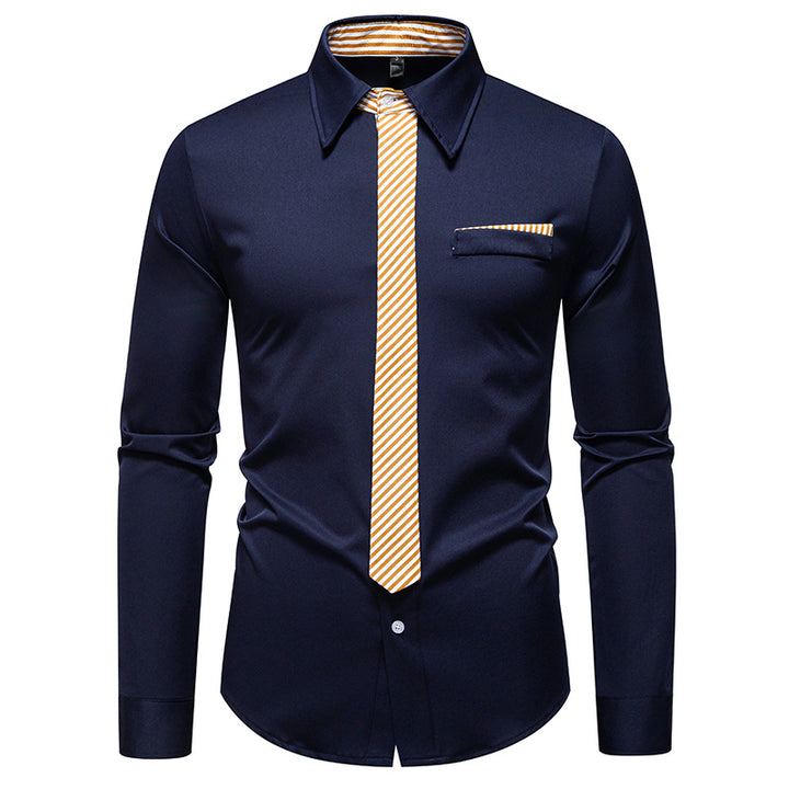 Herren Slim-Fit Businesshemd mit integrierter Krawatten-Optik und Brusttasche Drune