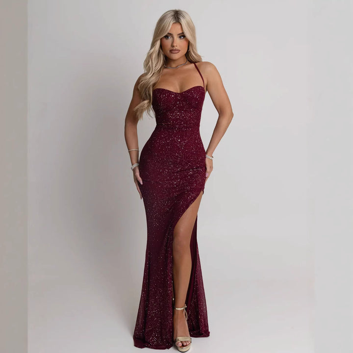 Damen Abendkleid mit schimmerndem Paillettenbesatz und verführerischem Schlitz Drune