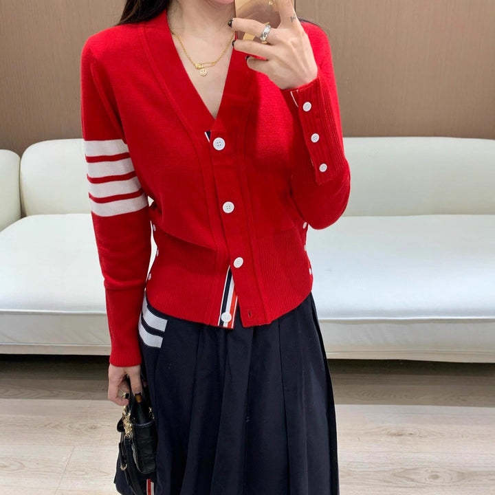 Damen Modischer Strickcardigan mit V-Ausschnitt Drune