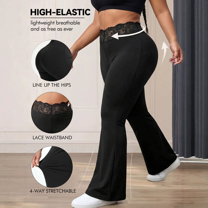 Damen Schlaghose mit hohem Spitzenbund, atmungsaktivem Stretch und sculptendem Sitz Drune