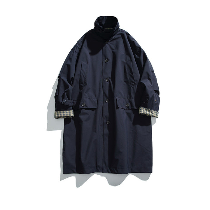 Herren übergroßer wasserdichter Trenchcoat mit Stehkragen und kariertem Futter Drune