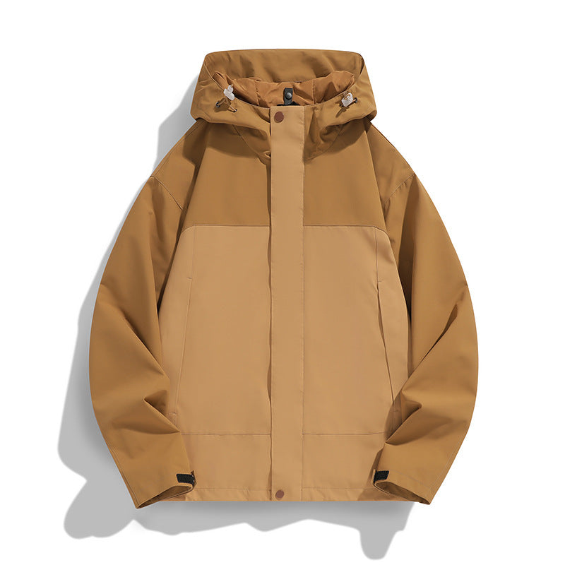 Herren Zweifarbige Softshell-Fieldjacke mit Kapuze, winddichtem Obermaterial und minimalistischen Eingriffstaschen Drune