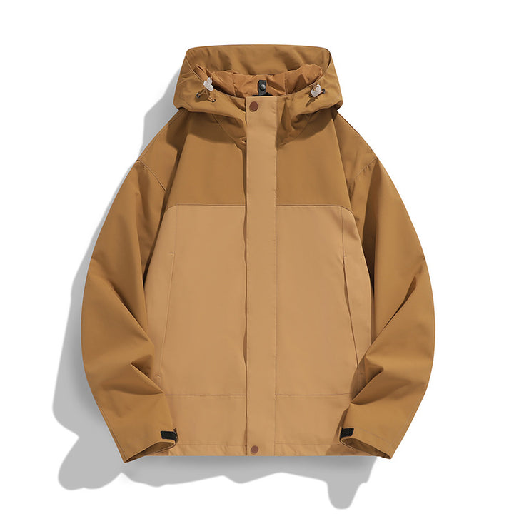 Herren Zweifarbige Softshell-Fieldjacke mit Kapuze, winddichtem Obermaterial und minimalistischen Eingriffstaschen Drune