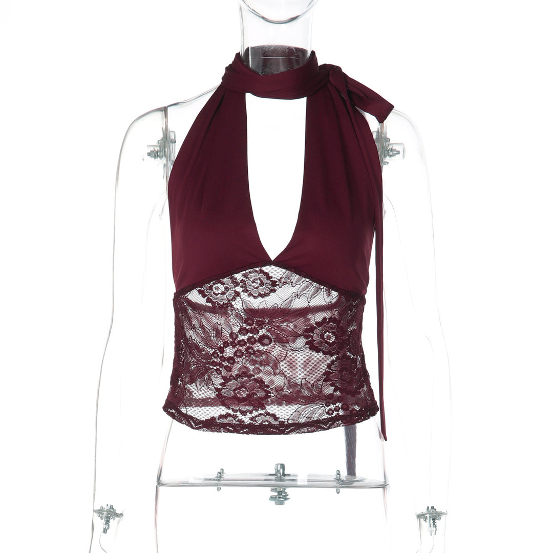 Damen Elegantes Spitzenoberteil mit Halterneck Drune