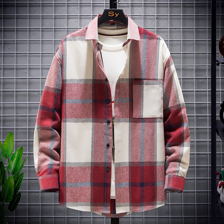 Herren nan karierte Flanell-Hemdjacke im Oversize-Schnitt mit aufgesetzter Brusttasche Drune