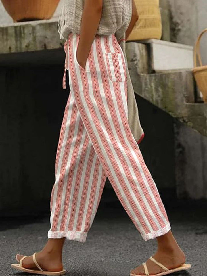 Damen Weite Leinenhose mit handgewebtem Muster Drune