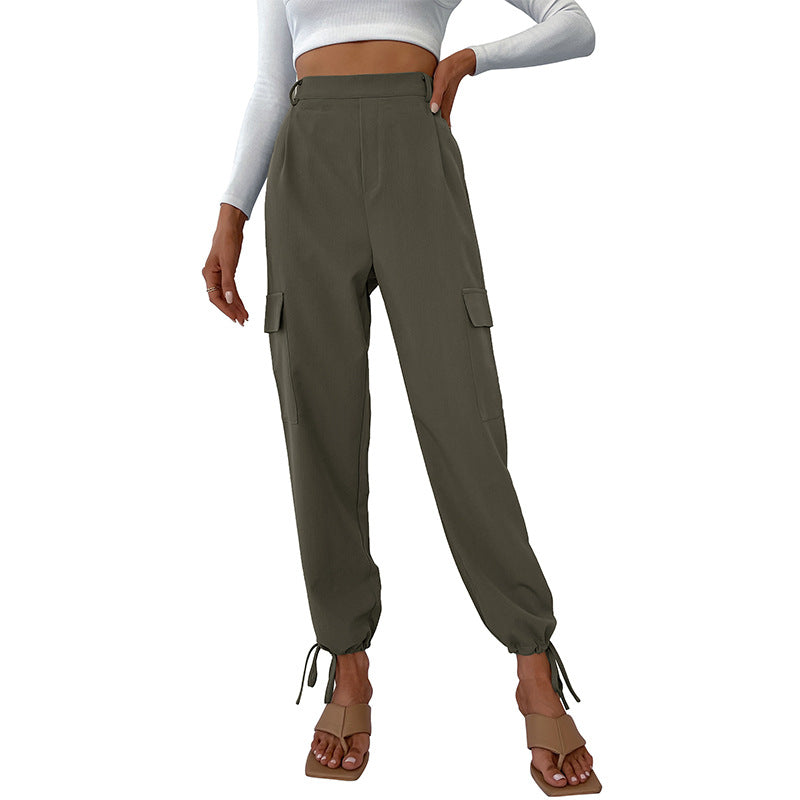 Damen High-Waist Cargo-Joggerhose mit Pattentaschen und Saum-Tunnelzug Drune