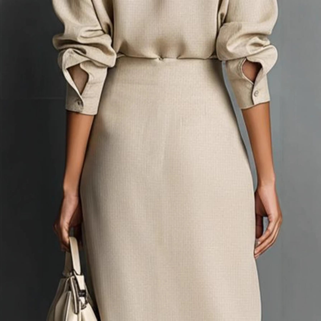 Damen Maxikleid mit asymmetrischem Schnitt und eleganten Falten Drune