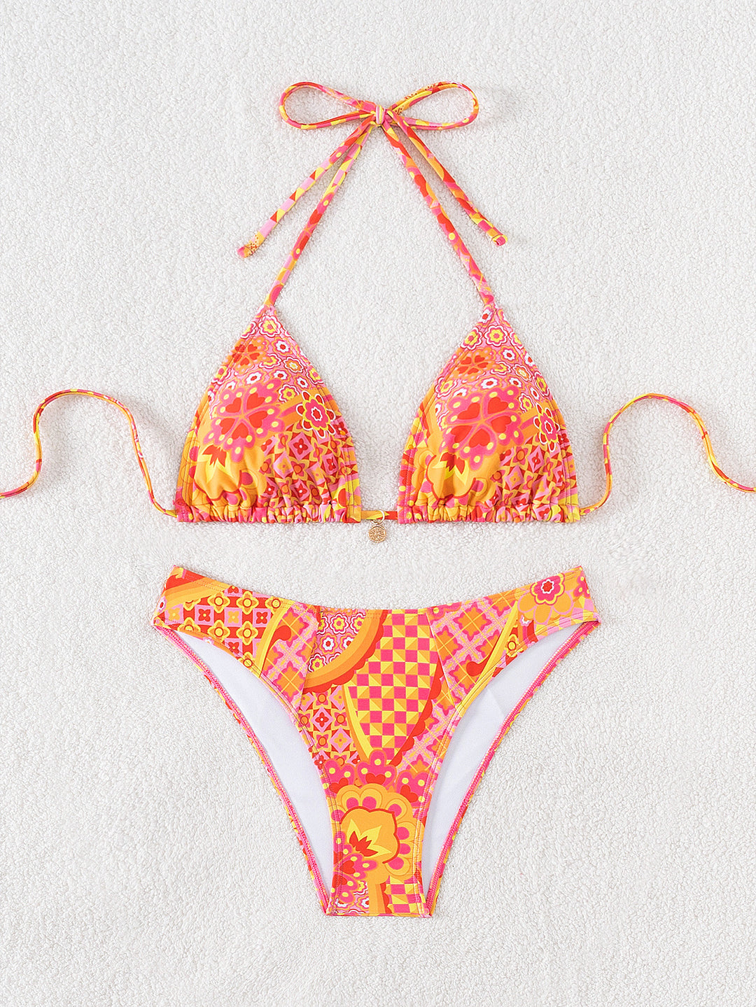 Damen Triangel-Bikini mit verspieltem Palmenmuster Drune