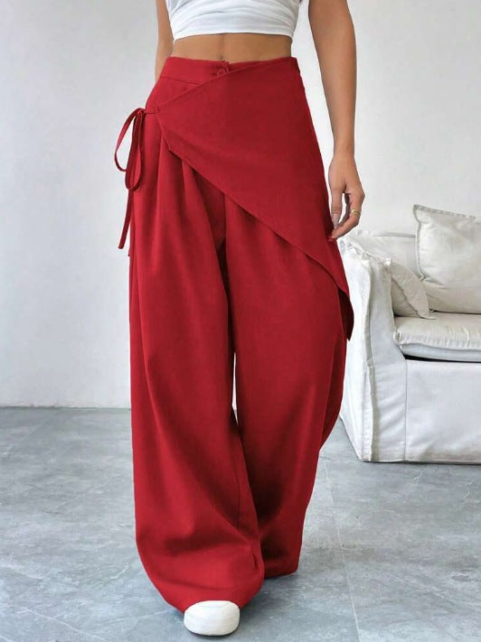 Damen modische Wickelhose mit weitem Bein und seitlichem Bindegürtel Drune
