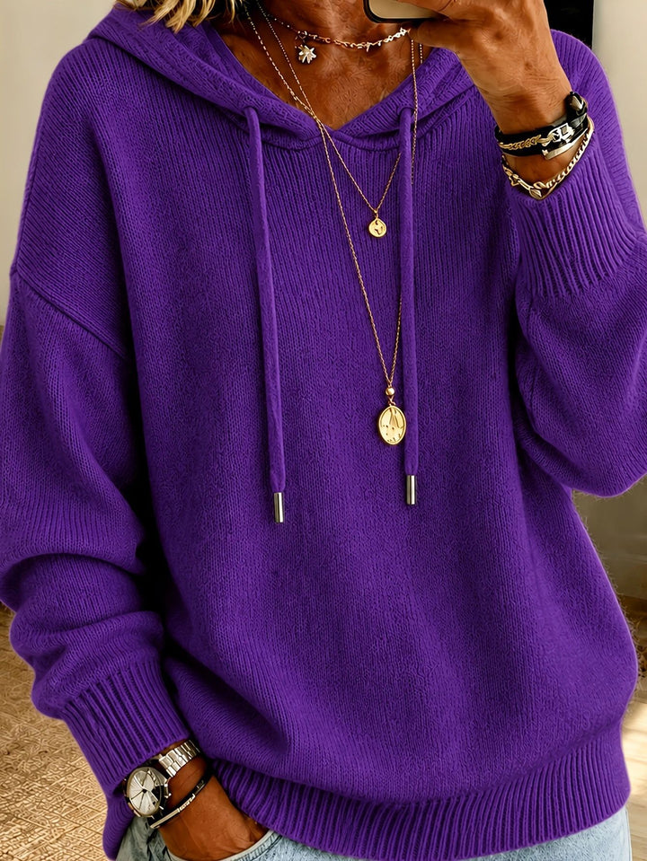 Damen Oversize Kapuzenpullover aus feinem Strick mit Kordelzug und gerippten Bündchen Drune