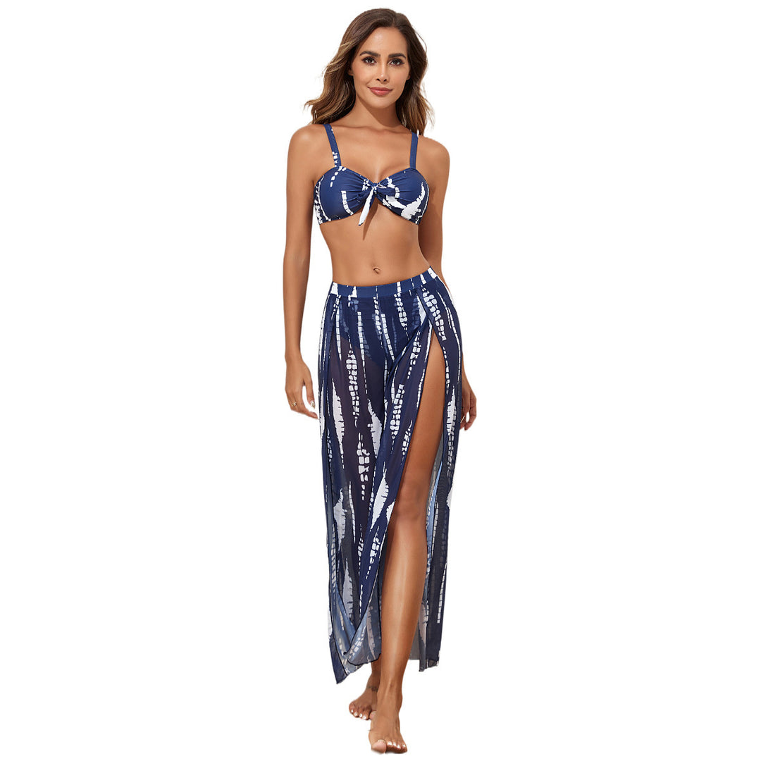 Damen Bikini-Set mit floralem Zufallsmuster und passendem Wickelrock Drune