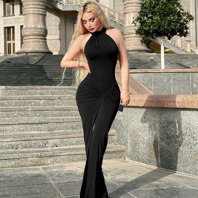 Damen Figurbetontes Maxikleid mit eleganter Drapierung Drune