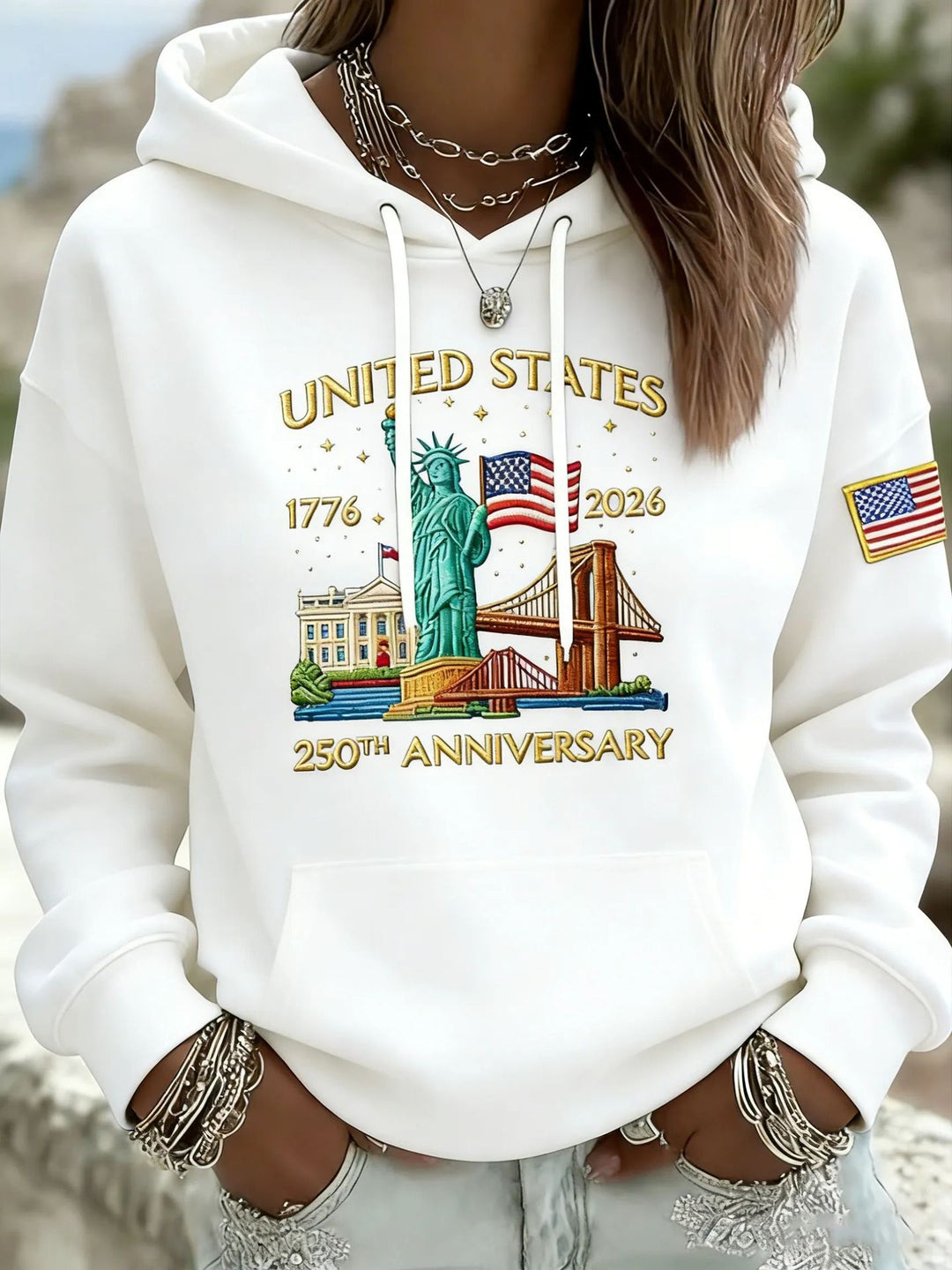 Damen Kreativer Kapuzenpullover mit einzigartigem Statuesque-Motiv Drune