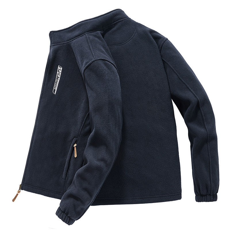 Herren Hochflor-Fleecejacke mit Sherpa-Innenfutter, Stehkragen und verdeckten Reißverschlusstaschen Drune