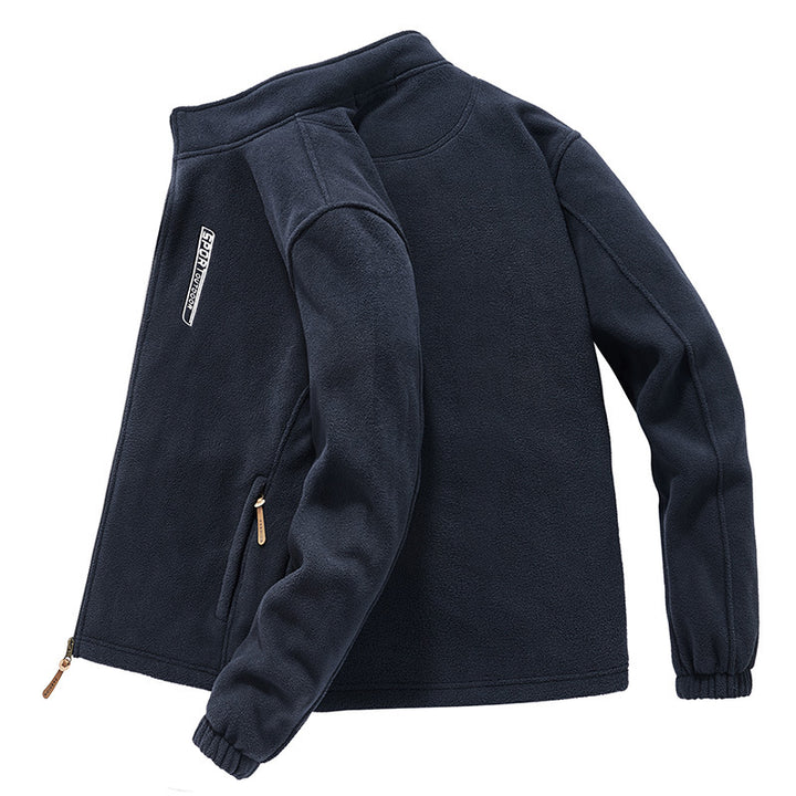 Herren Hochflor-Fleecejacke mit Sherpa-Innenfutter, Stehkragen und verdeckten Reißverschlusstaschen Drune