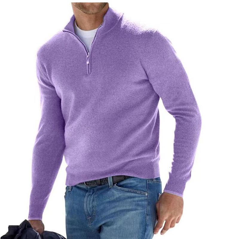 Herren Feiner Strickpullover mit kurzem Reißverschluss und Troyerkragen Drune