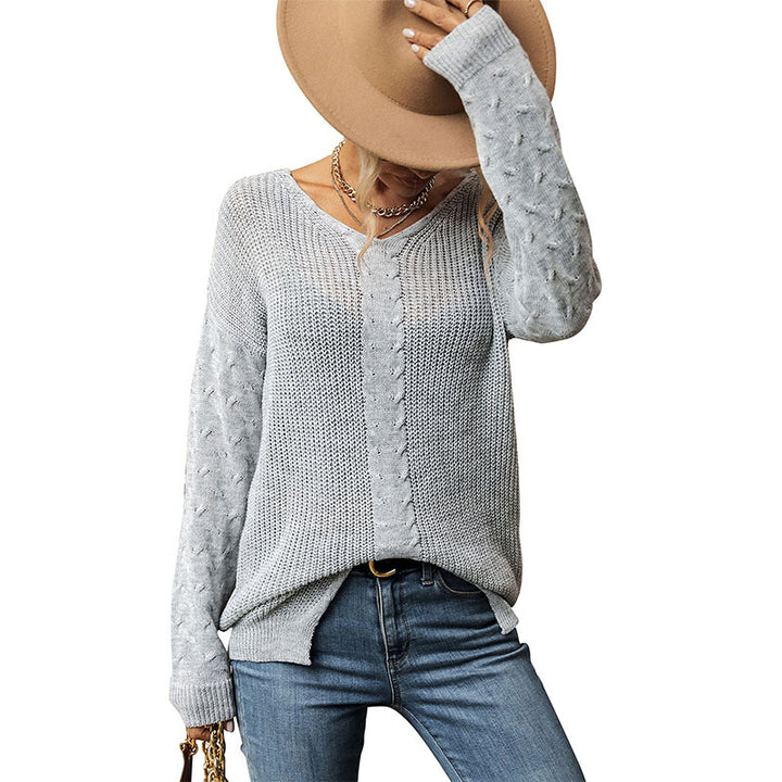 Damen Feiner V‑Ausschnitt Strickpullover mit mittigem Zopfdetail und legerer Silhouette Drune