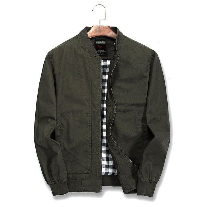 Herren Leichte Canvas‑Bomberjacke mit kariertem Innenfutter und elastischen Bündchen Drune