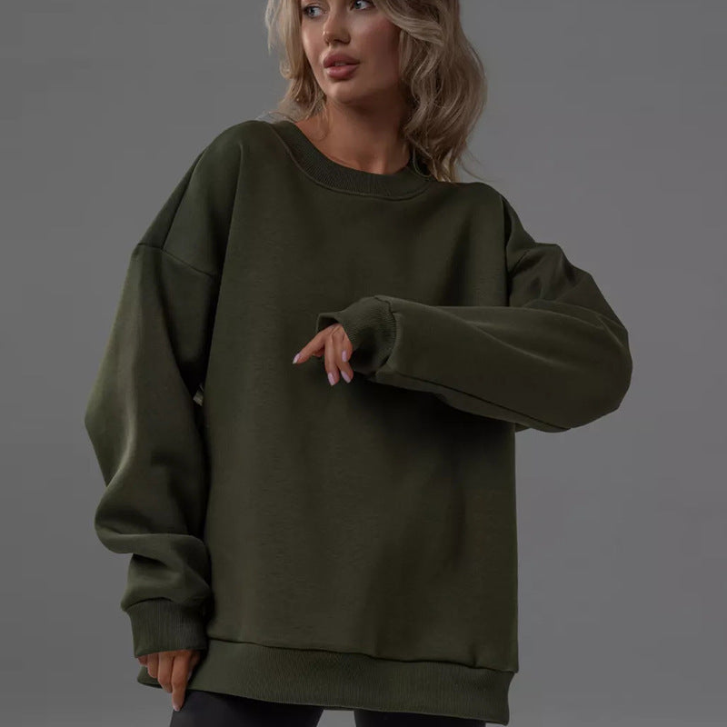 Damen oversized Sweatshirt mit Rundhalsausschnitt, French-Terry Innenfutter und überschnittener Schulter Drune