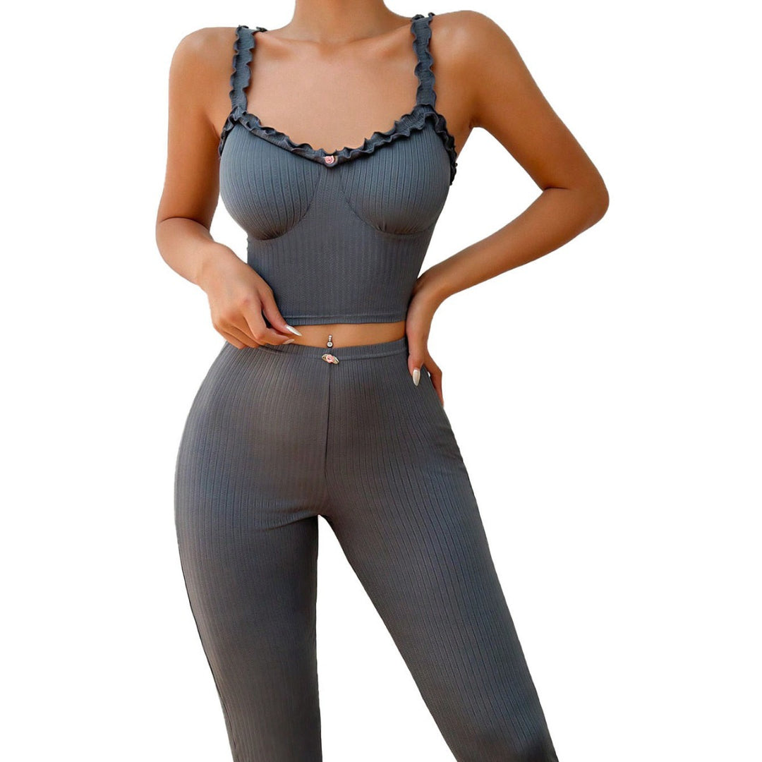 Damen Set bestehend aus figurbetontem Crop-Top und eleganten langen Hosen Drune