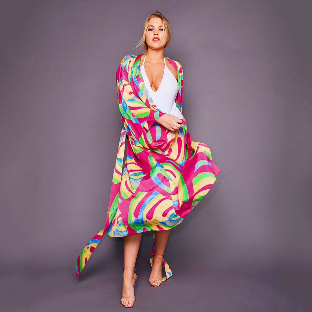Damen Kimono-Robe mit Leopardenmuster Drune