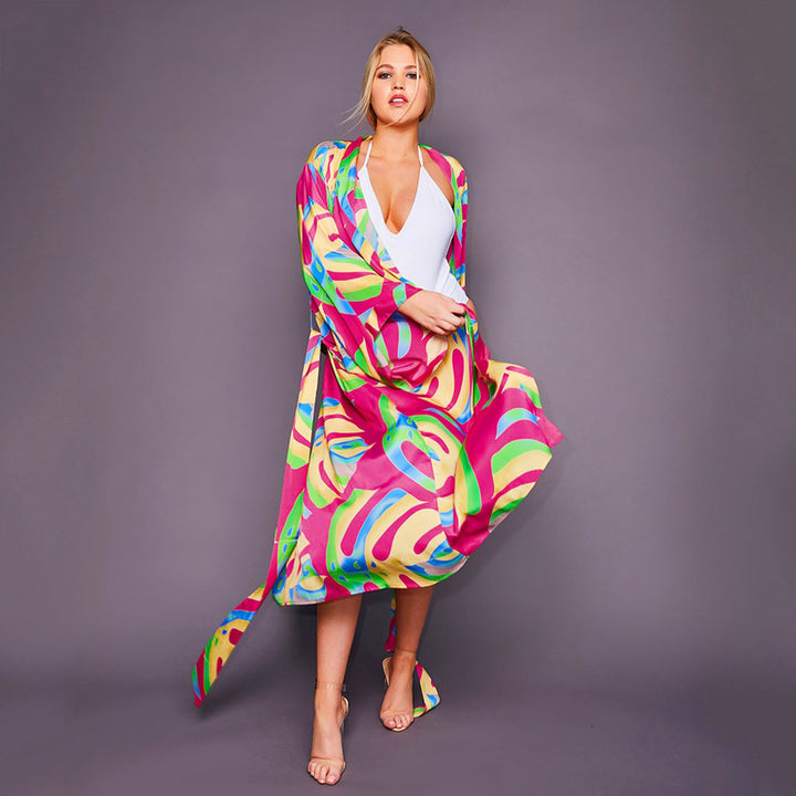 Damen Kimono-Robe mit Leopardenmuster Drune