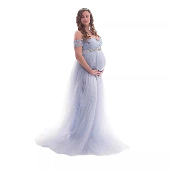 Damen Elegantes Umstandskleid mit Spitzenoberteil und fließendem Rock Drune