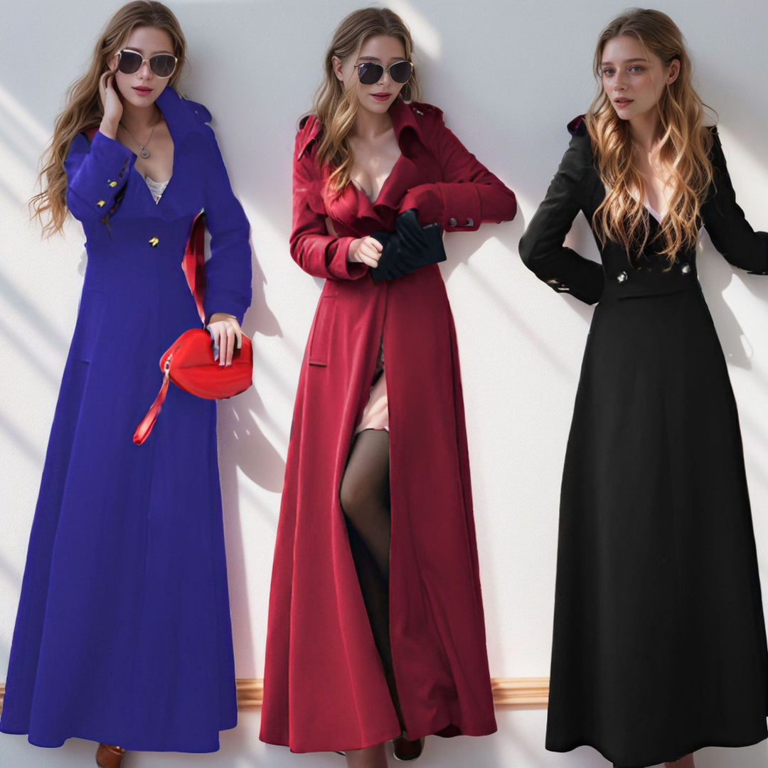 Damen Eleganter Langmantel mit klassischem Revers und modernen Akzenten Drune