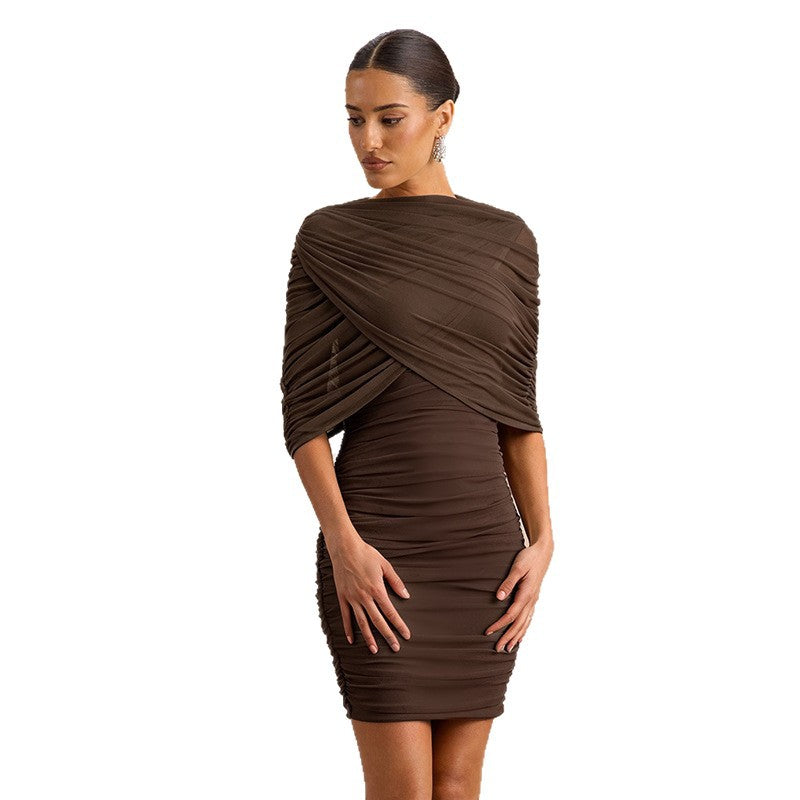 Damen Figurumspielendes Abendkleid mit raffiniertem Drapierdesign und schulterfreier Silhouette Drune