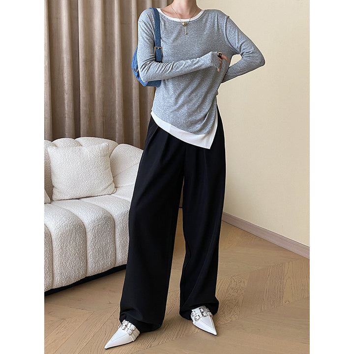 Damen lässiges Langarmshirt mit asymmetrischem Saum und feinem Material Drune