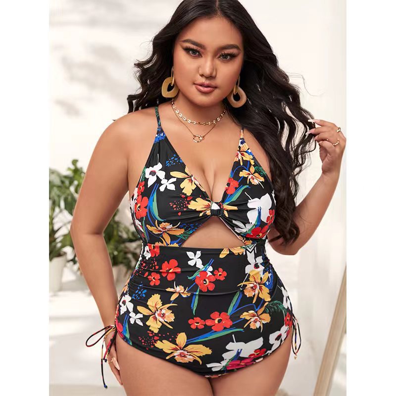 Damen Einteiler Badeanzug mit modischem Cut-Out und buntem geometrischem Design Drune