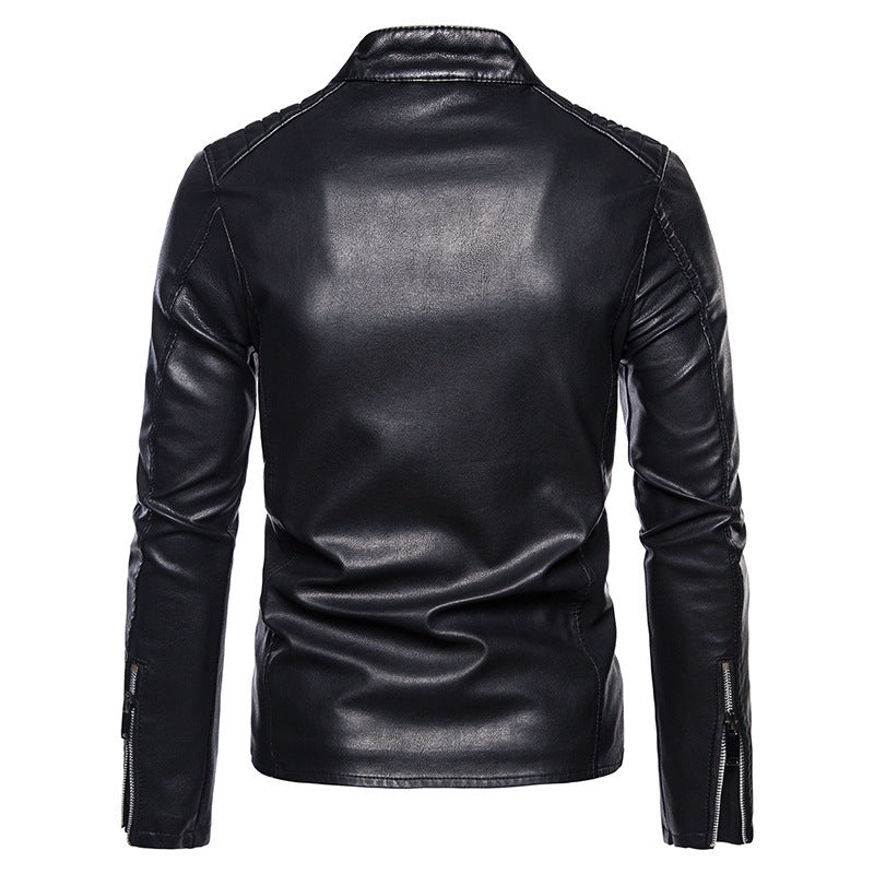 Herren Stilvolle Lederjacke mit Stehkragen Drune
