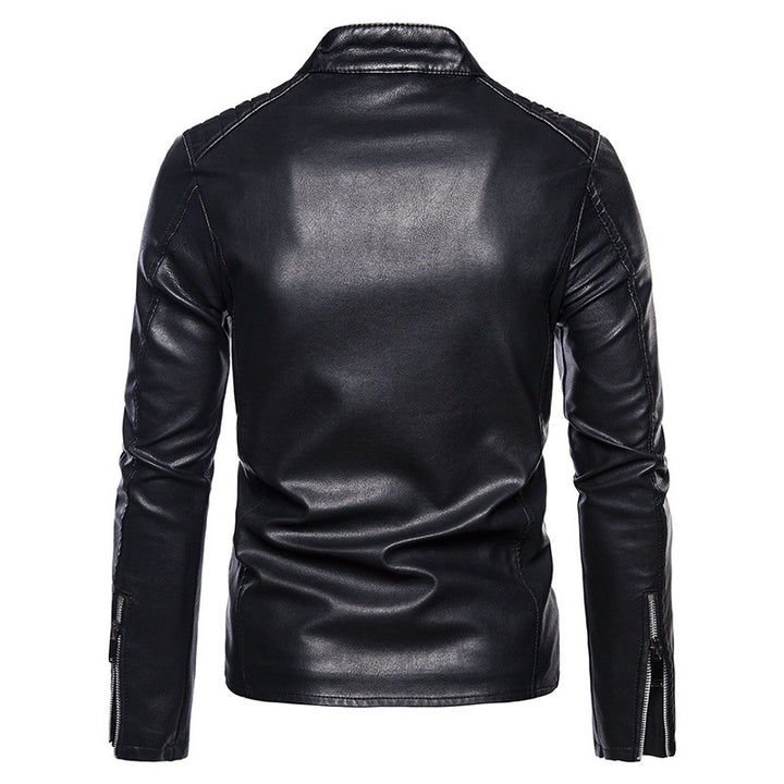 Herren Stilvolle Lederjacke mit Stehkragen Drune