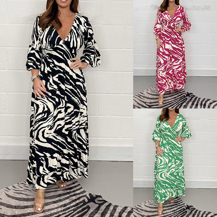 Damen Maxikleid mit V-Ausschnitt und Schößchen Drune