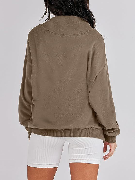 Damen Oversized Sweatshirt mit Stehkragen und geripptem Saum Drune