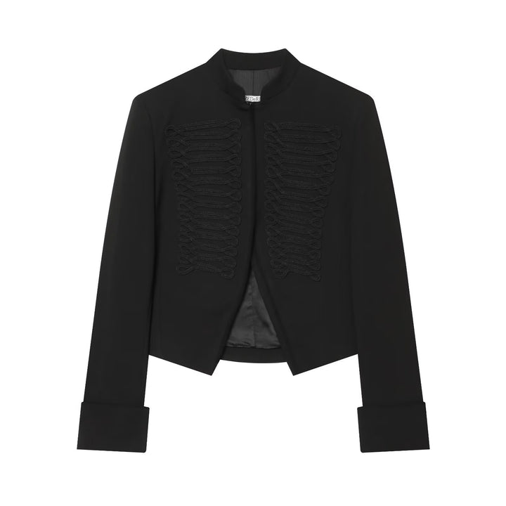 Damen Kurzgeschnittener Militärblazer mit ornamentalem Kordelbesatz und Stehkragen Drune