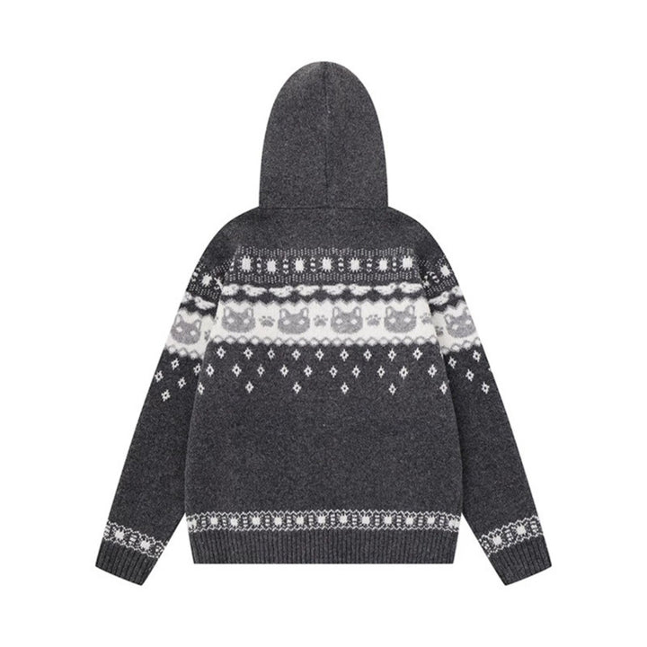 Damen Kapuzen-Strickjacke mit Norwegermuster, zweifachem Reißverschluss und Kängurutaschen Drune