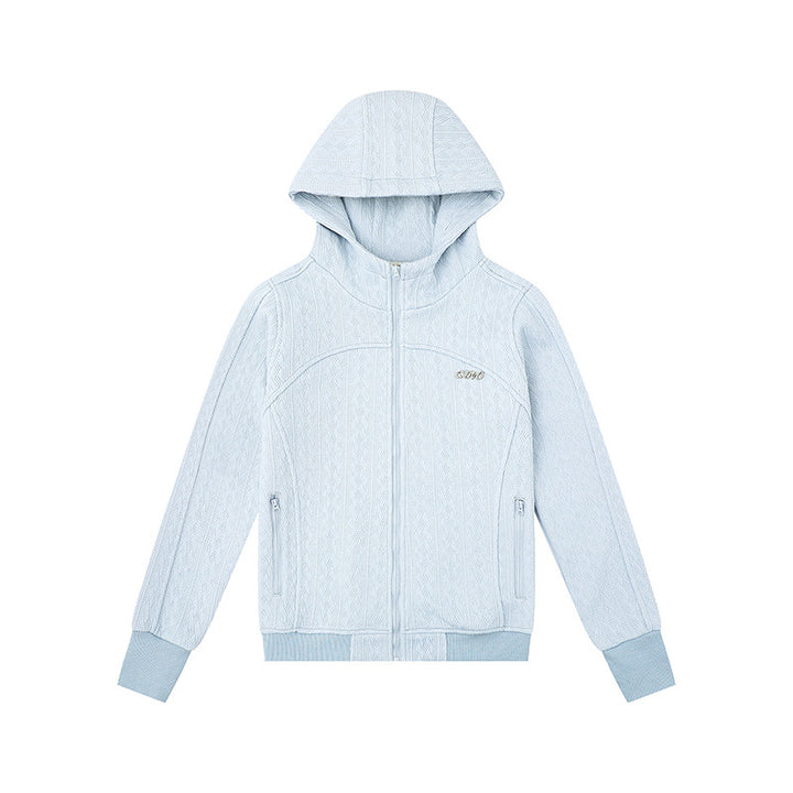 Damen Kapuzen-Strickjacke mit Zopfmuster, durchgehendem Reißverschluss und Eingrifftaschen Drune