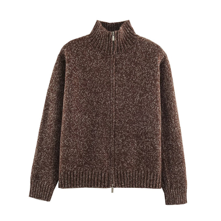 Damen Grobgestrickter Reißverschluss-Pullover mit Stehkragen und geripptem Saum Drune