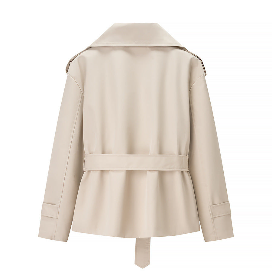 Damen nan verkürzte zweireihige Trenchjacke mit Bindegürtel Schulterklappen und Manschettenriegel Drune